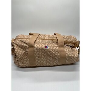 Champion Duffle Bag Beige Allover Print Logo Gym Travel Carry On